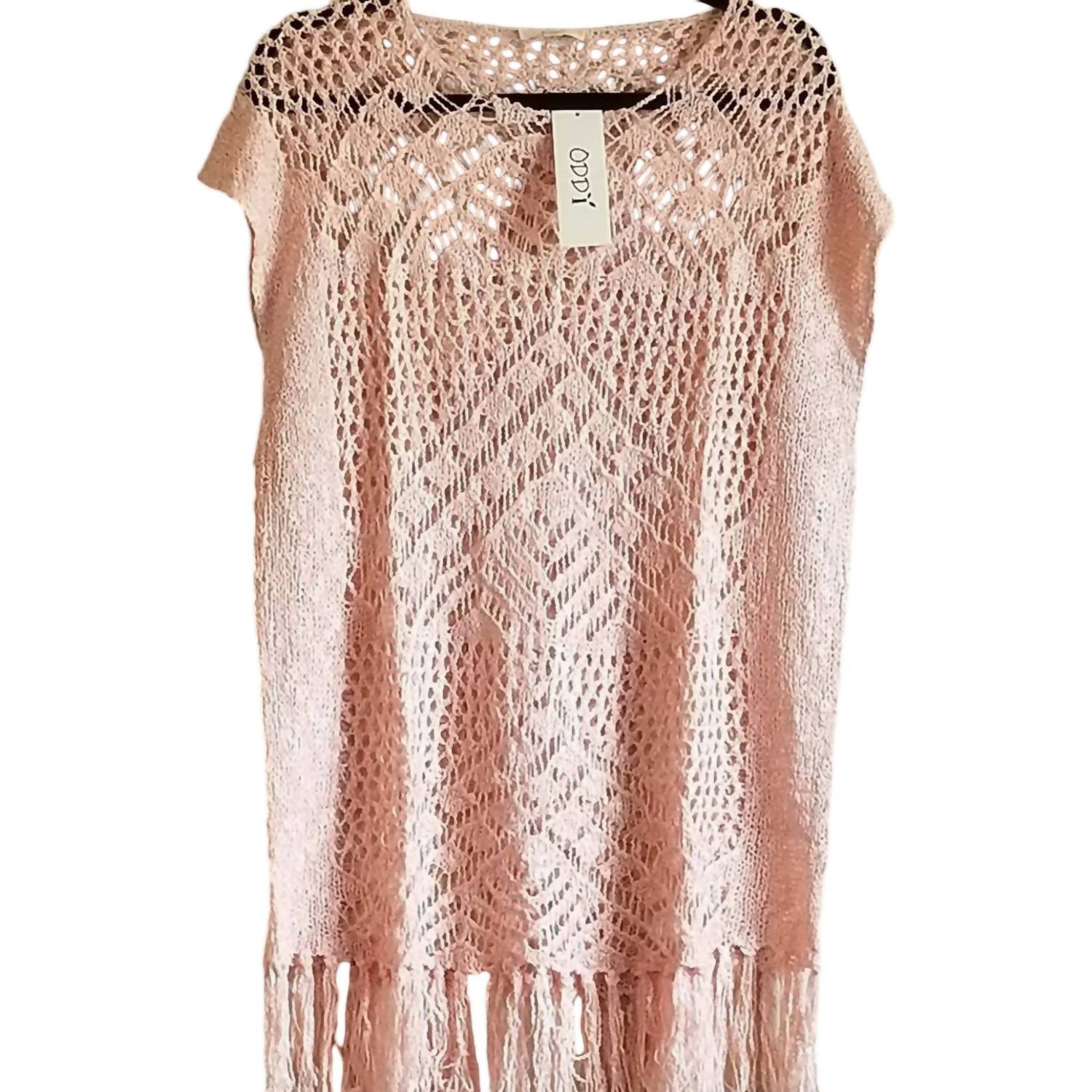Oddy - Women's Crochet Open Knit Top with Fringe