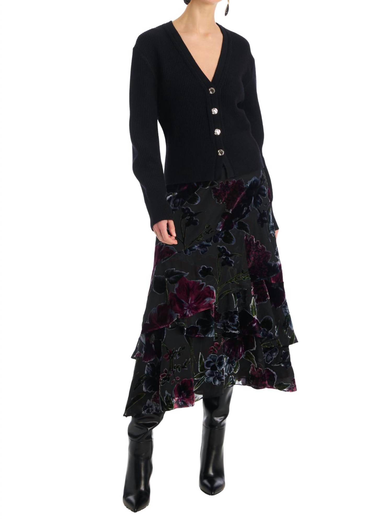 ALLISON NEW YORK CRAWFORD SKIRT in black floral 1 - women's skirt - alternate view
