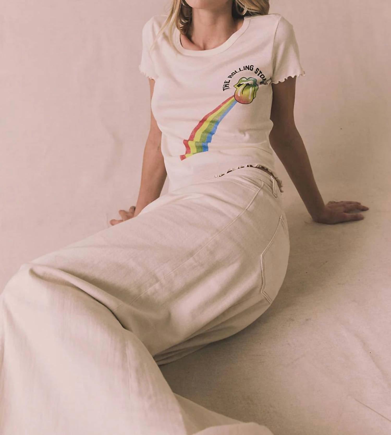 Chaser Rolling Stones Rainbow Tee in off white - women's t-shirt - view 5