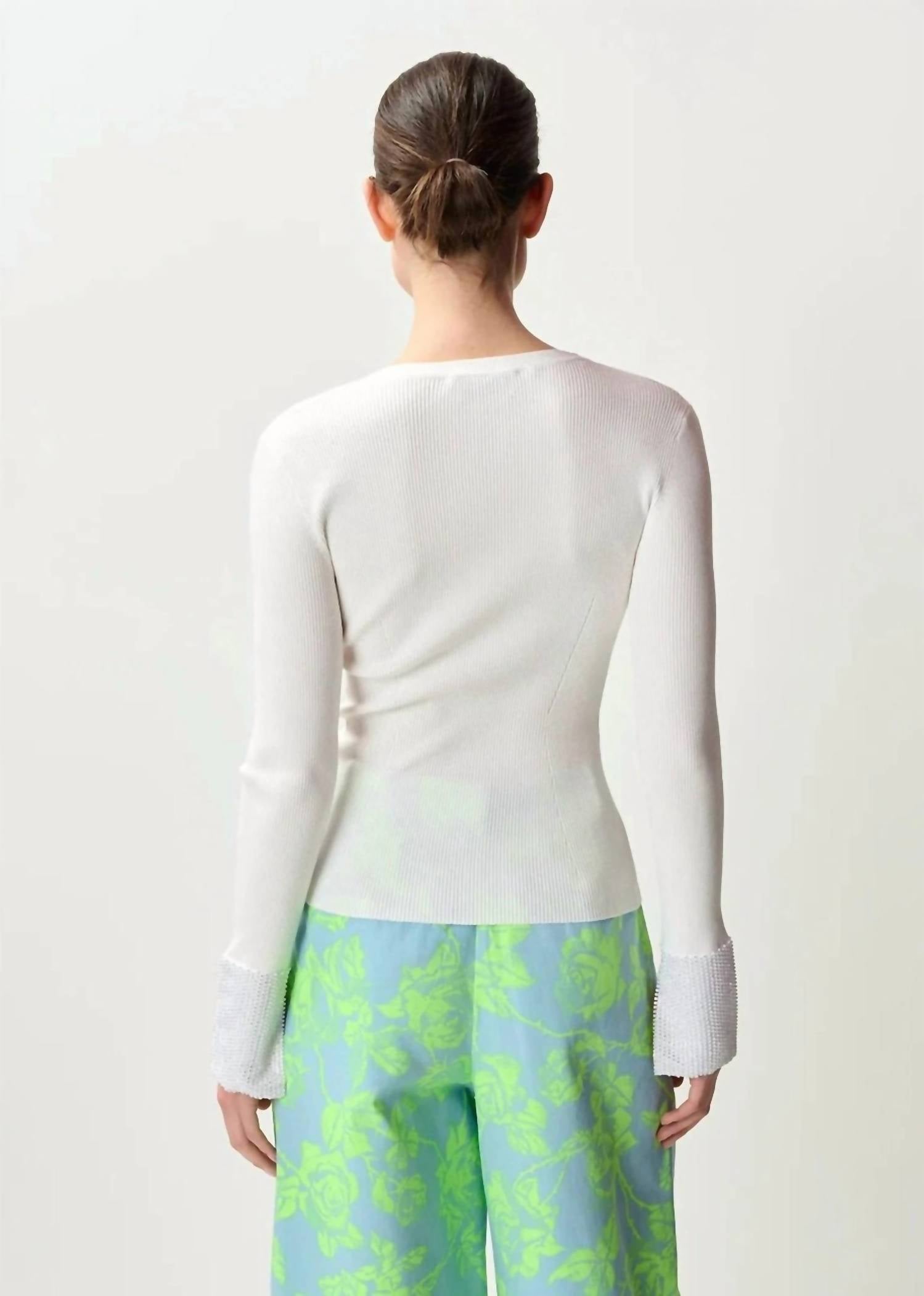 ESSENTIEL ANTWERP Heborn Pullover Sweater With Stones in off white - women's sweater - detail view