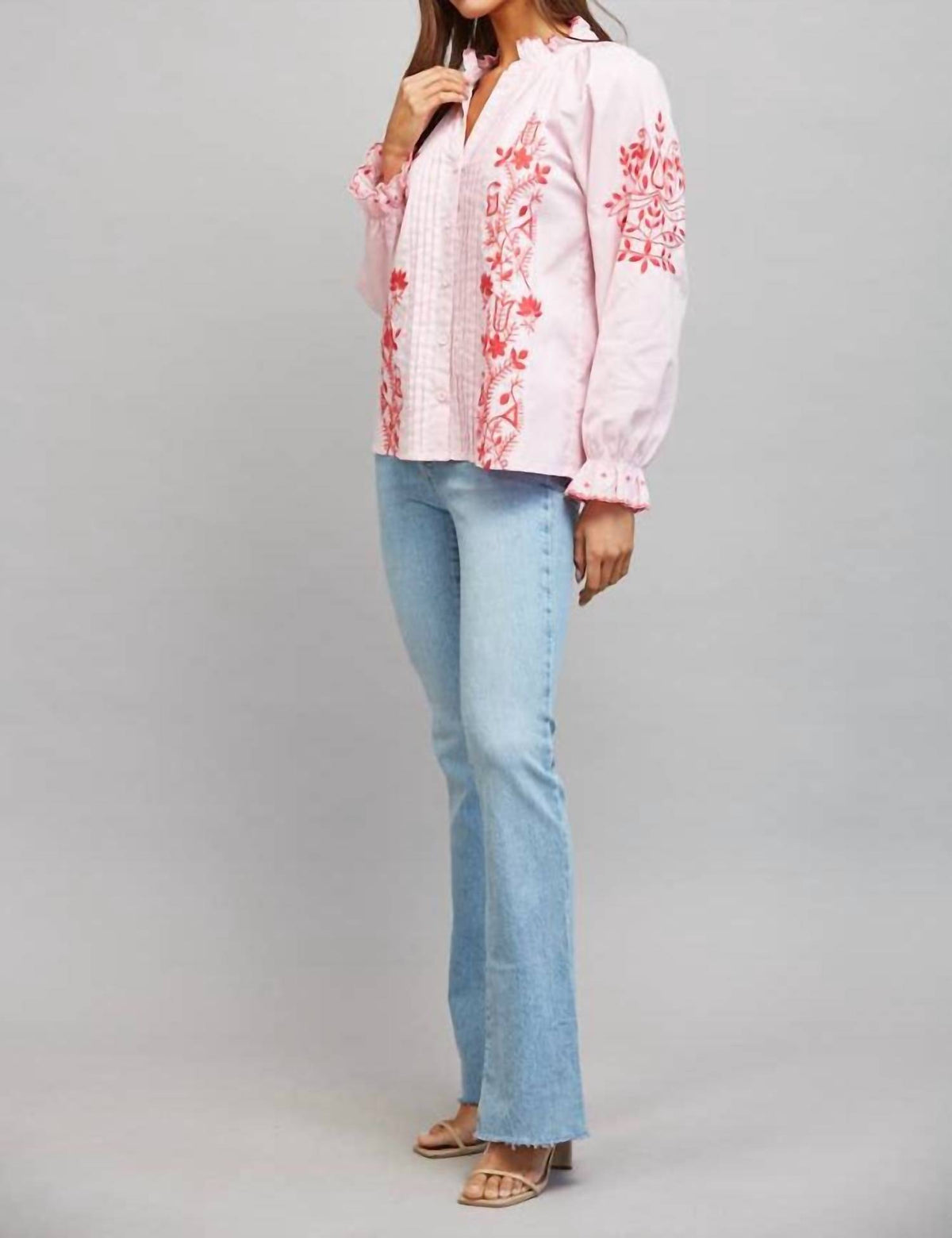 Miou Muse - Take Me There Embroidered And Pintuck Detail Top