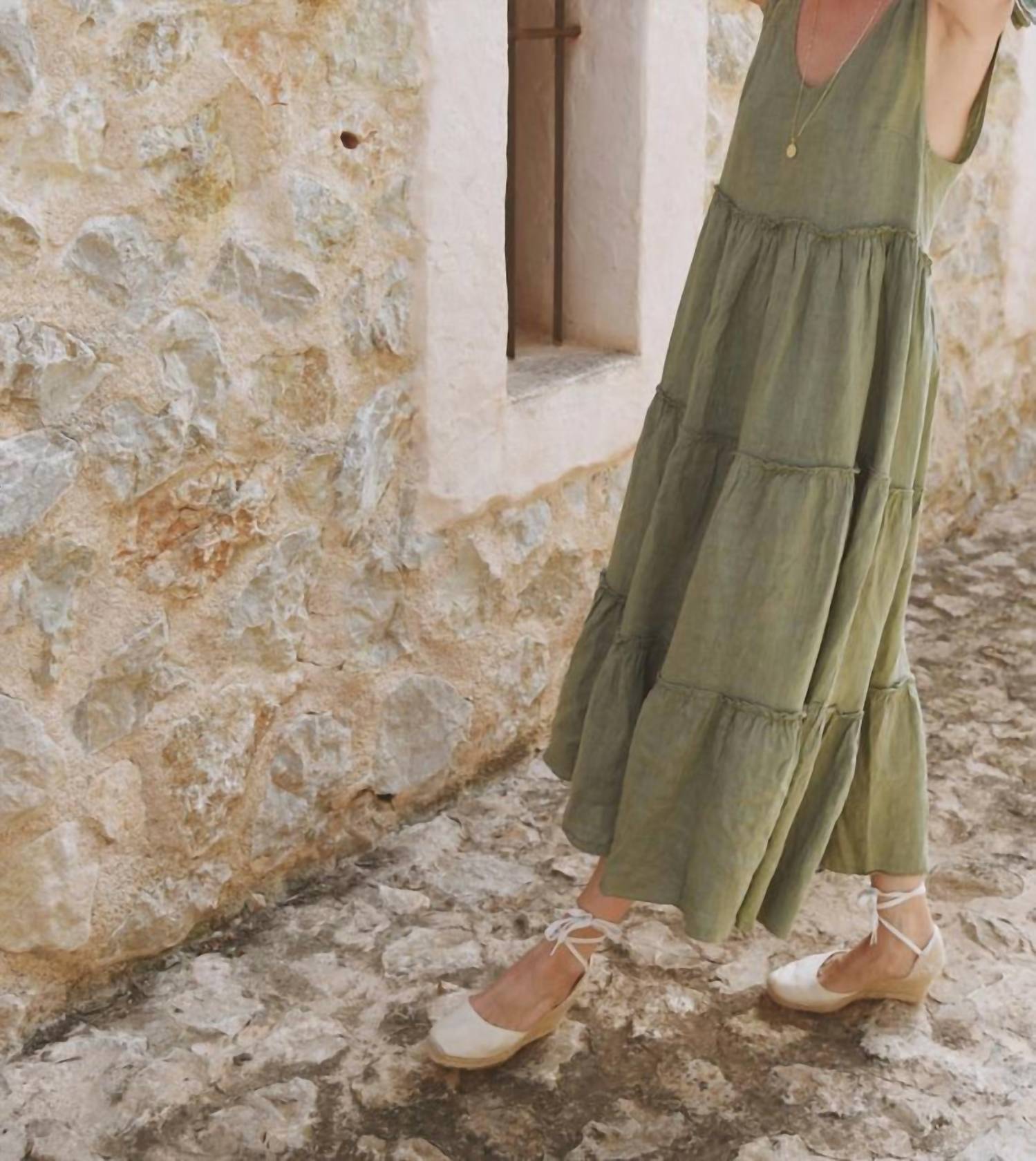 Beachwood Baby - Summer Backless Loose Ruffled Hem Maxi Dress