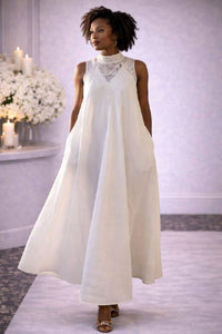 Step in Style Lace & Legacy Maxi Dress in style lace legacy maxi dress in denim white - women's dress - alternate view