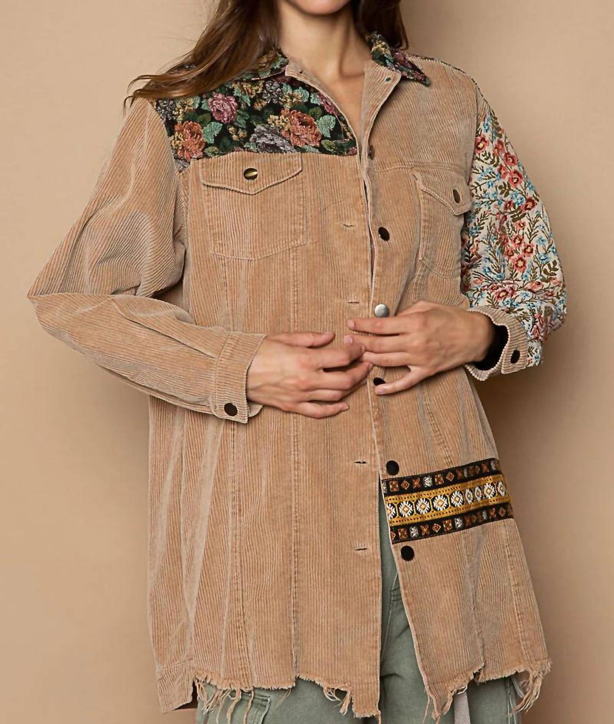 Pol - Oversized Jacquard Print Shacket