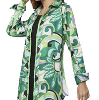 Adore - Button Down Satin Print Tunic Blouse