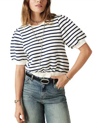 ba&sh Tamar Puff Sleeve Sweatshirt in blue cream - women's top