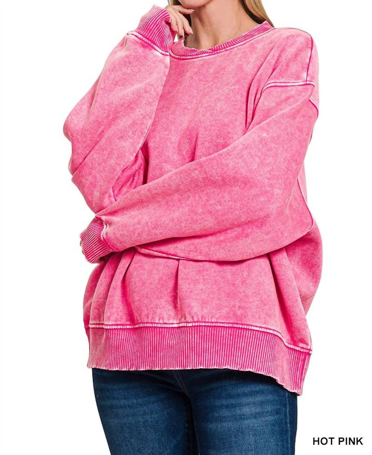 Zenana - Mineral Wash Stitched Sweatshirt
