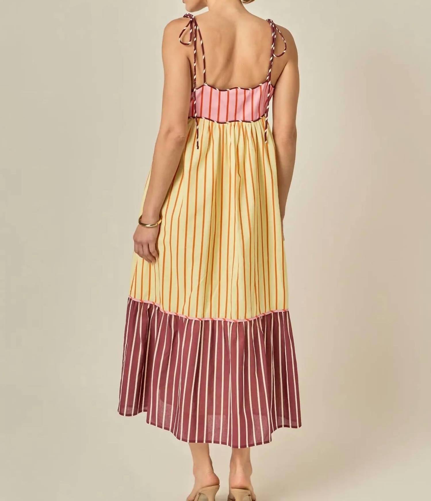English Factory - Colorblock Stripe Sleeveless Midi Dress