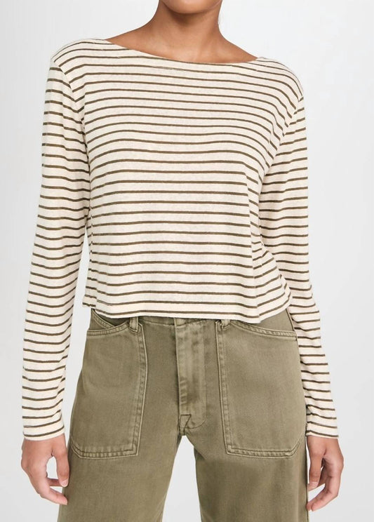 Stateside - Linen Cotton Jersey Long Sleeve Cropped Boatneck Top