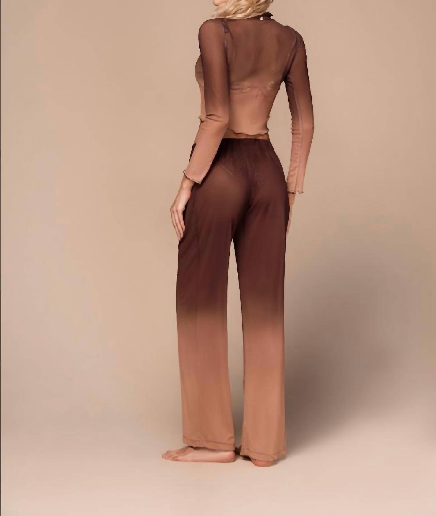 Ola Azul Emily Umber Top in brown - women's t-shirt - detail view