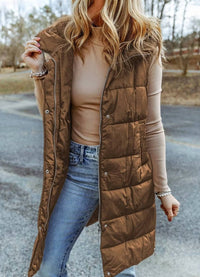 Dear Lover - Hooded Long Quilted Vest Coat
