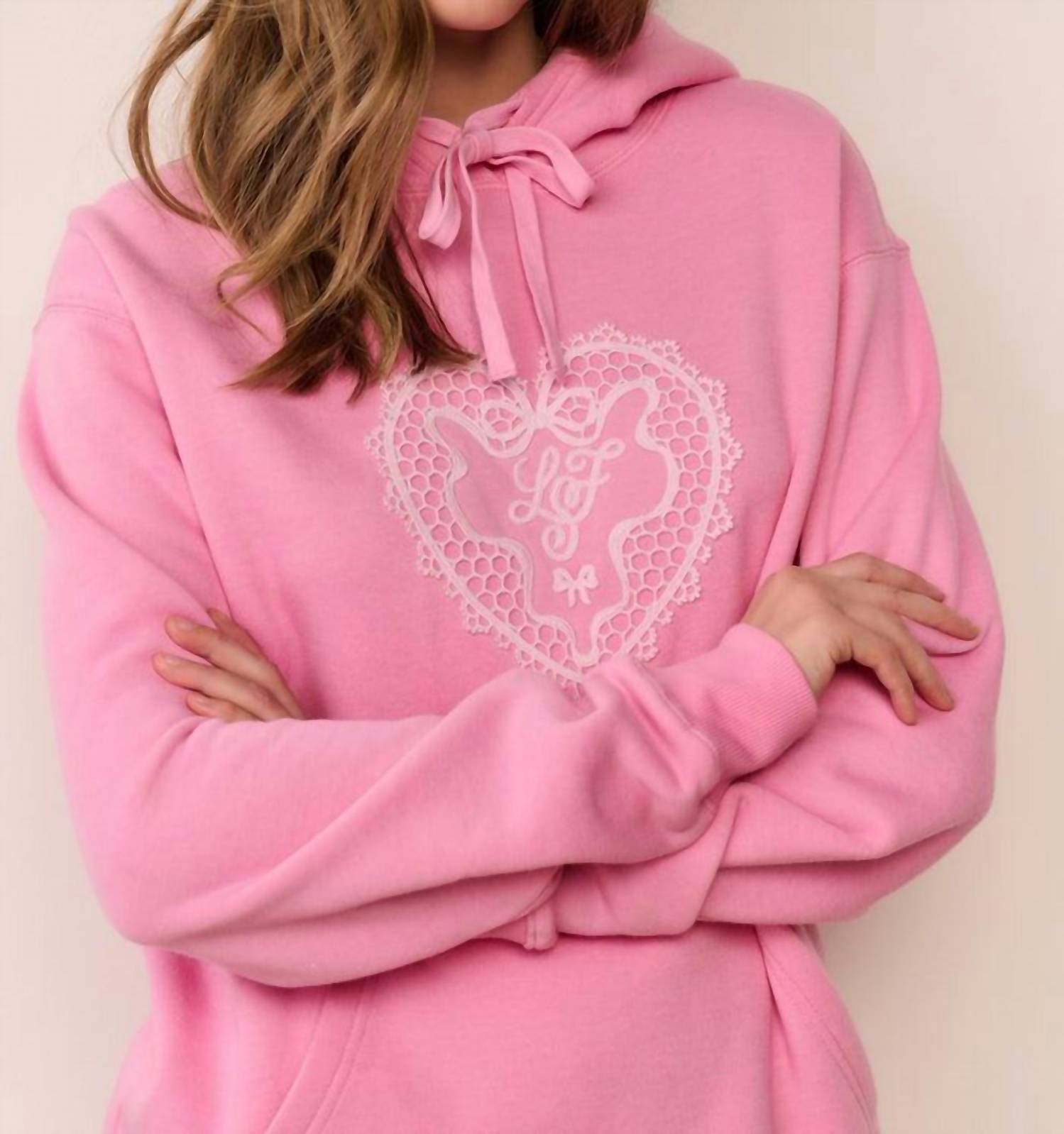 LoveShackFancy Nacova Heart Doily Fleece Hoodie in pink - women's top - view 4