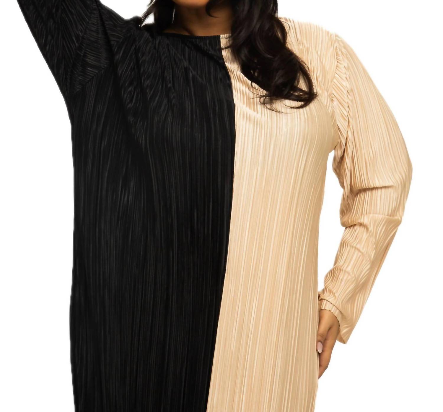Fashion Szn Curve - Long Sleeve Colour Block Midaxi Dress