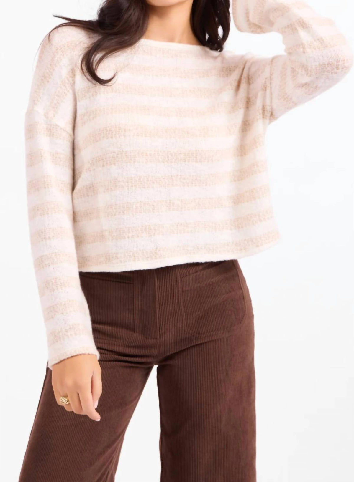 Sadie & Sage - Striped Brushed Crewneck Top