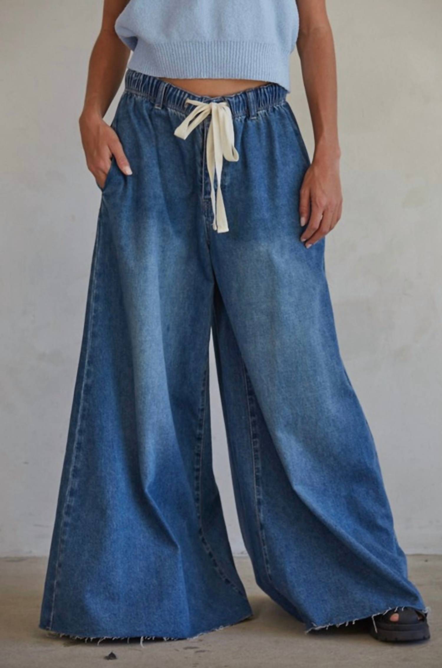 By Together Wide Leg Bell Jar Pants in dark denim - women's pants