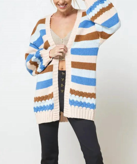 MULTICOLOR STRIPED OPEN-FRONT CARDIGAN