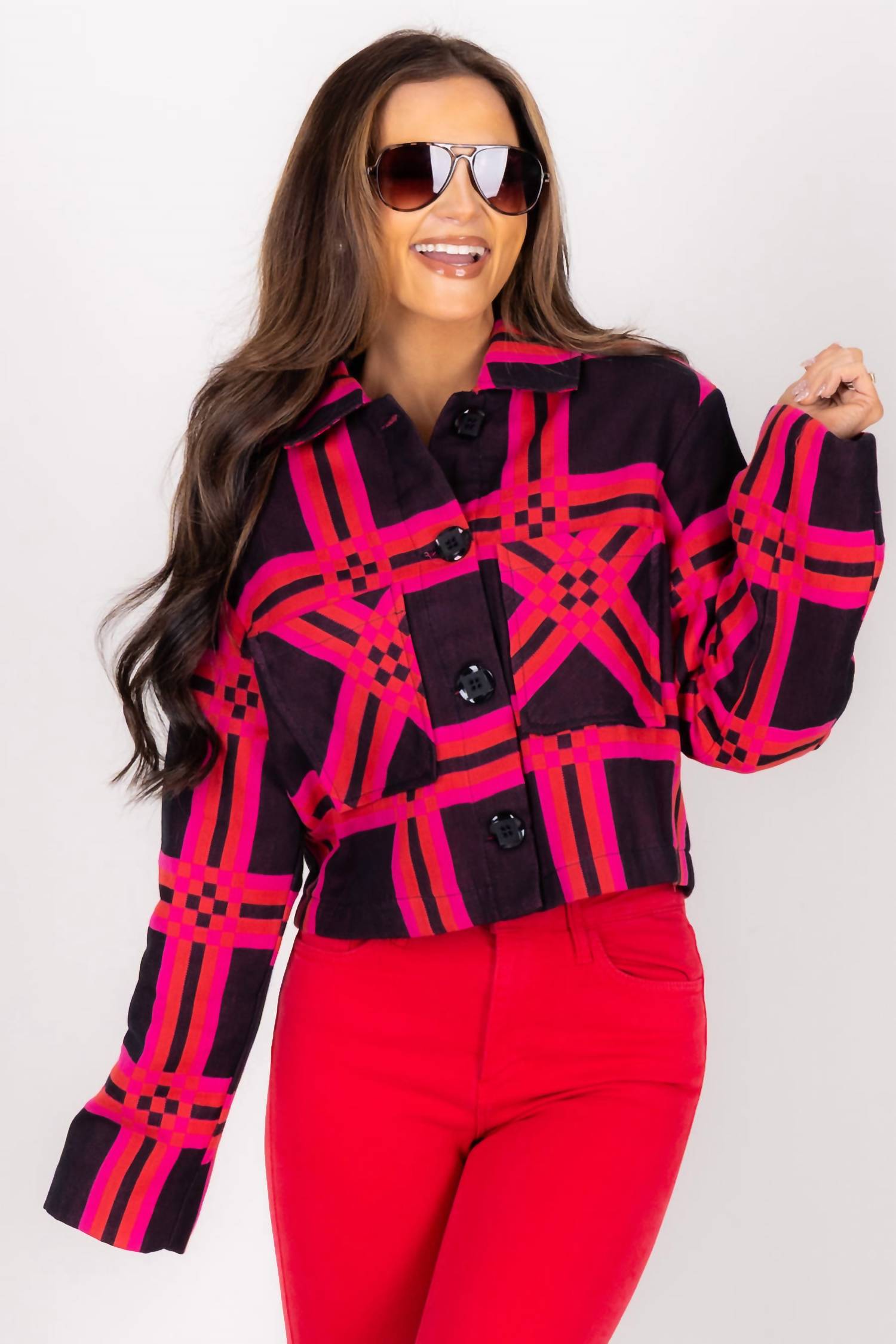 Ivy Jane Pizazz Plaid Jacket in blue - women's jacket - alternate view
