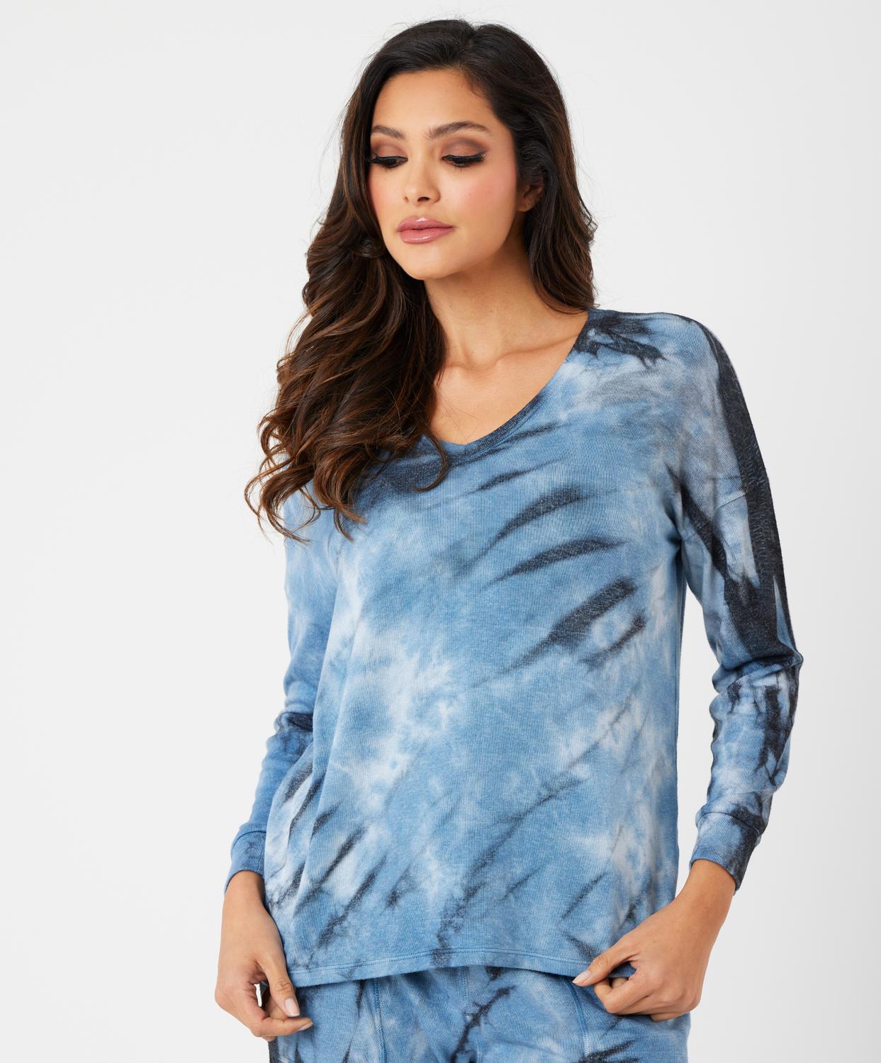 French Kyss - Marble Wash Long Sleeve V-Neck Top
