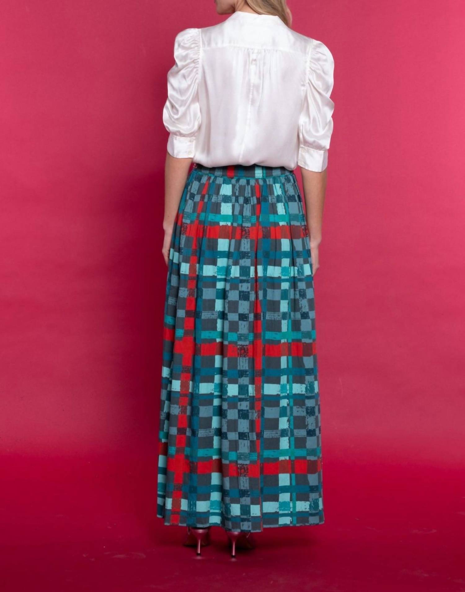 SHERIDAN FRENCH Wesley Maxi Skirt in holly tartan - women's skirt - detail view