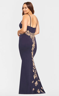 Faviana - Jersey Long Dress With Beaded Lace Applique