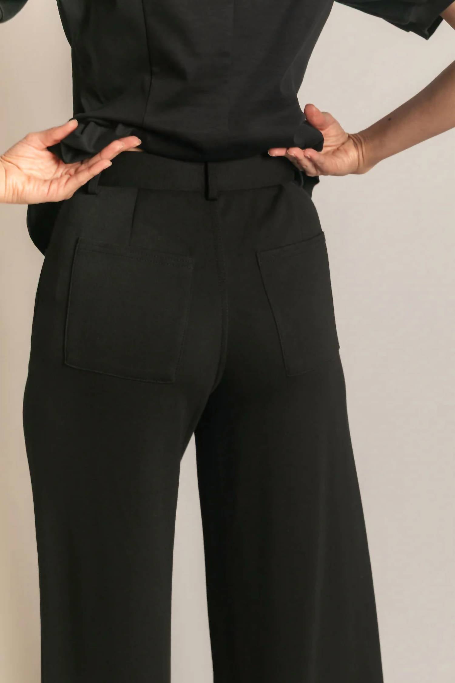 P.CILL Modal Pleated Wide Leg Trouser in black - women's pants - view 7