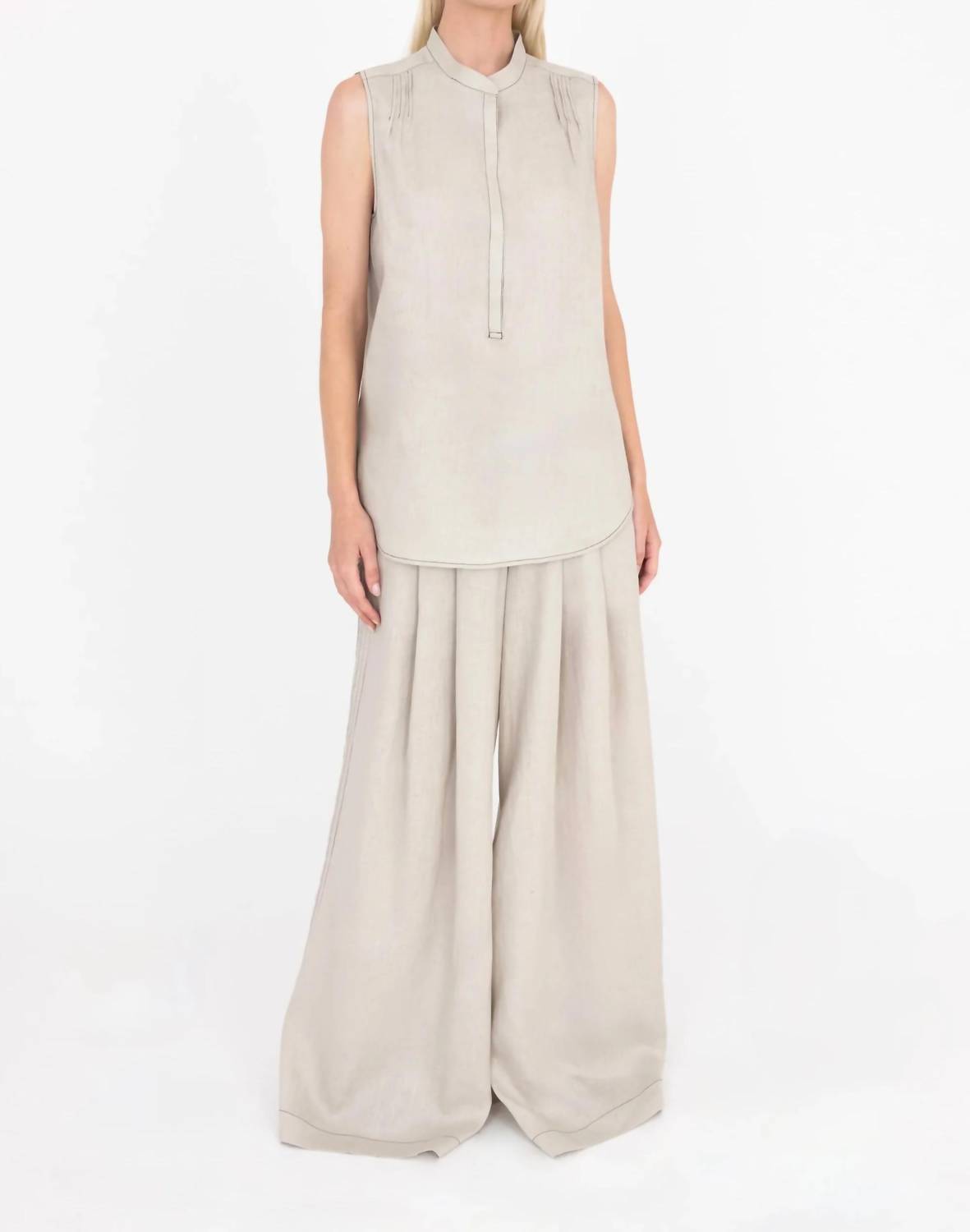 Elaine Kim - Linen Shell Pin Tuck Top