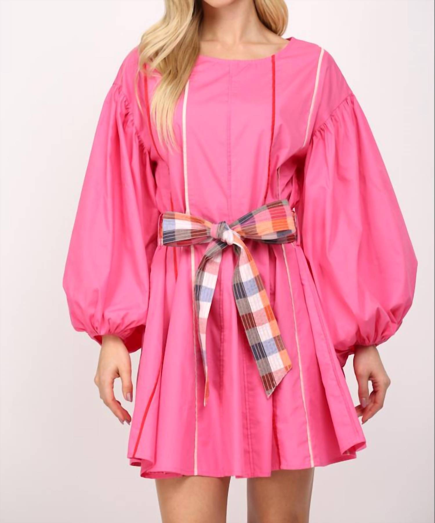 Fate - CONTRAST PIPING DETAIL BOATNECK FIT & FLARE DRESS / BELT