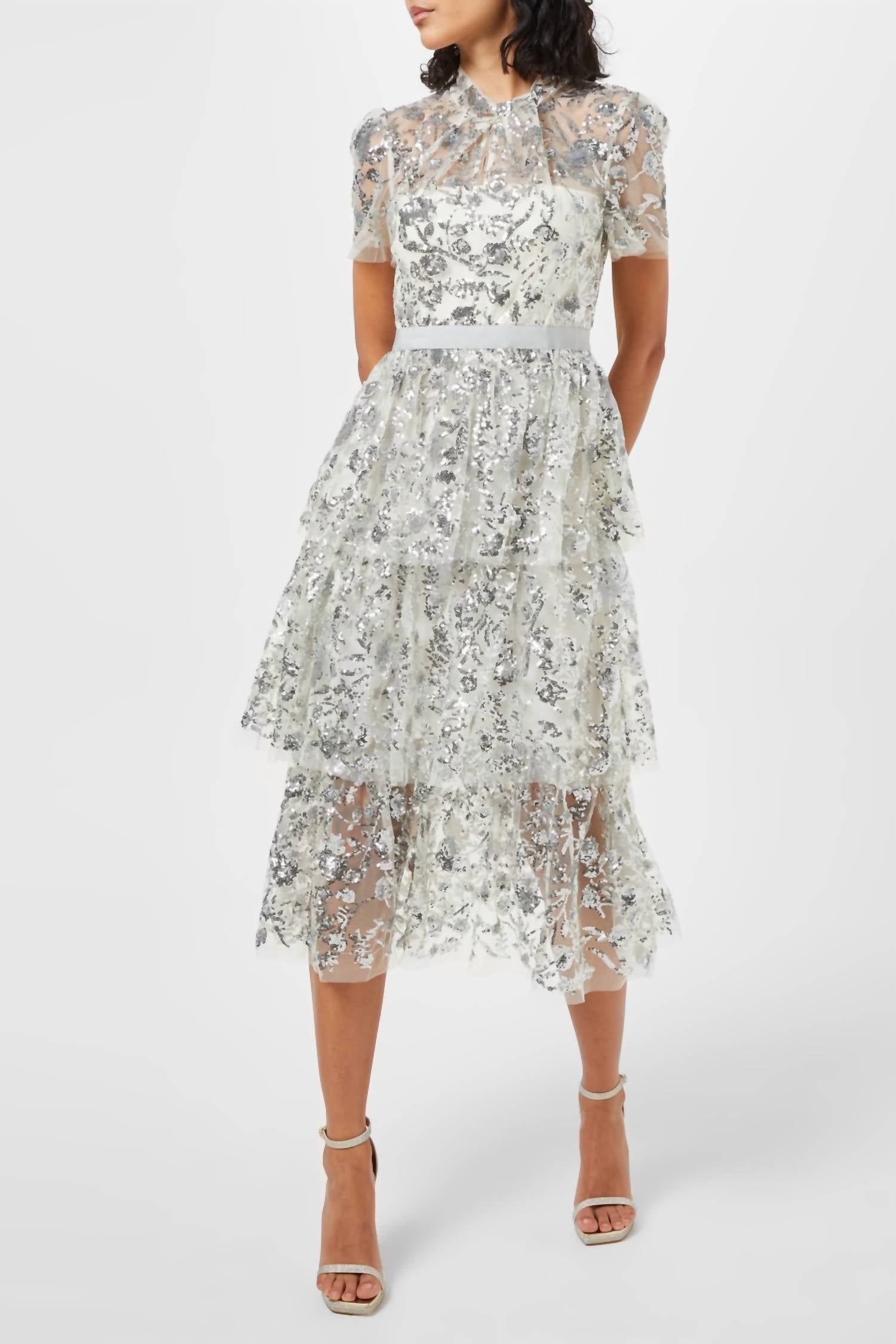 Self-Portrait - Women's Champagne Sequinned Midi Dress