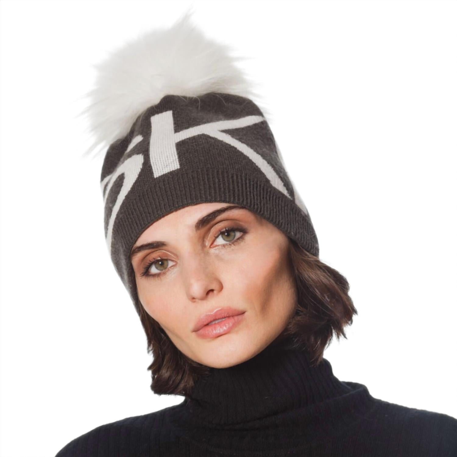 linda richards Women's Ski Angora Wool Pom Hat in olive green - women's hat
