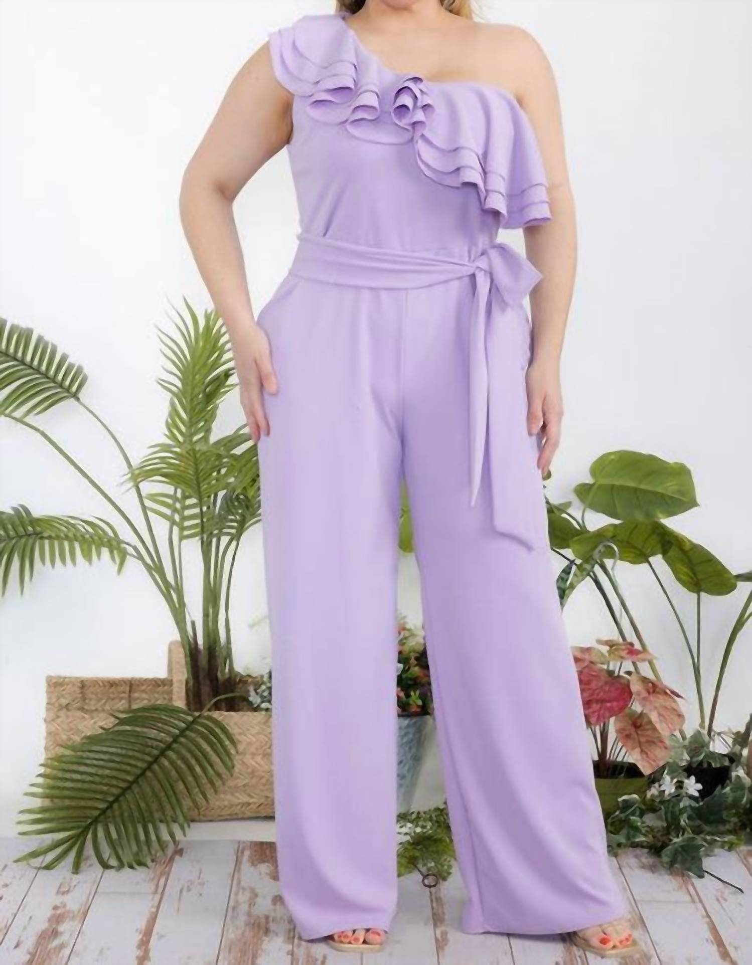 Karen T Design - One Shoulder Ruffle Jumpsuit