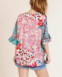 Umgee - Floral Animal Print Ruffle Top
