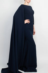 Jovani - Women's Boat Neck Cape Evening With Zipper Closure Crepe Gown