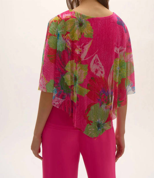 Joseph Ribkoff - Floral Print Pleated Knit Poncho Top