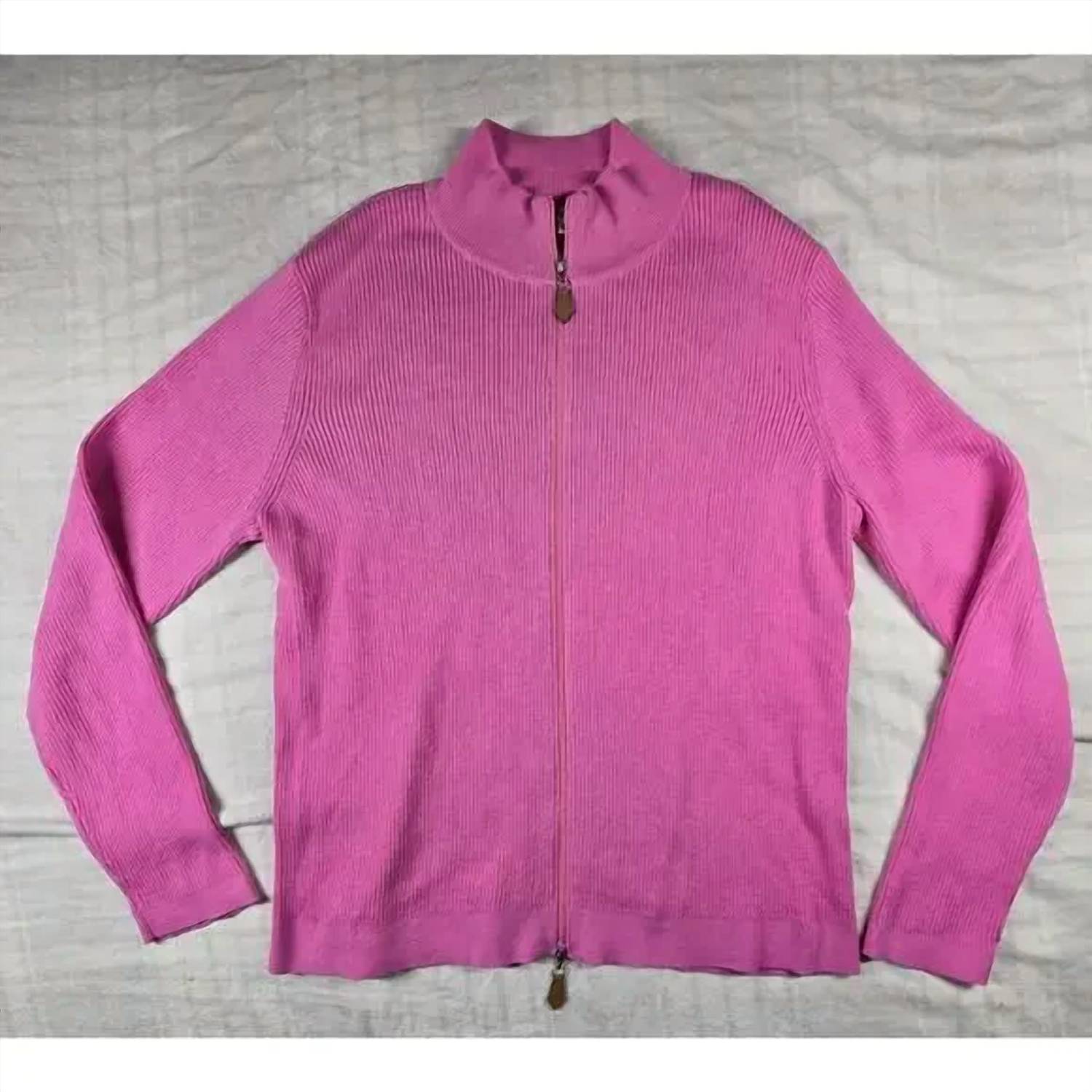 Tyler Boe Women's Cotton Ribbed Dual Zip Front Cardigan in pink - women's cardigan