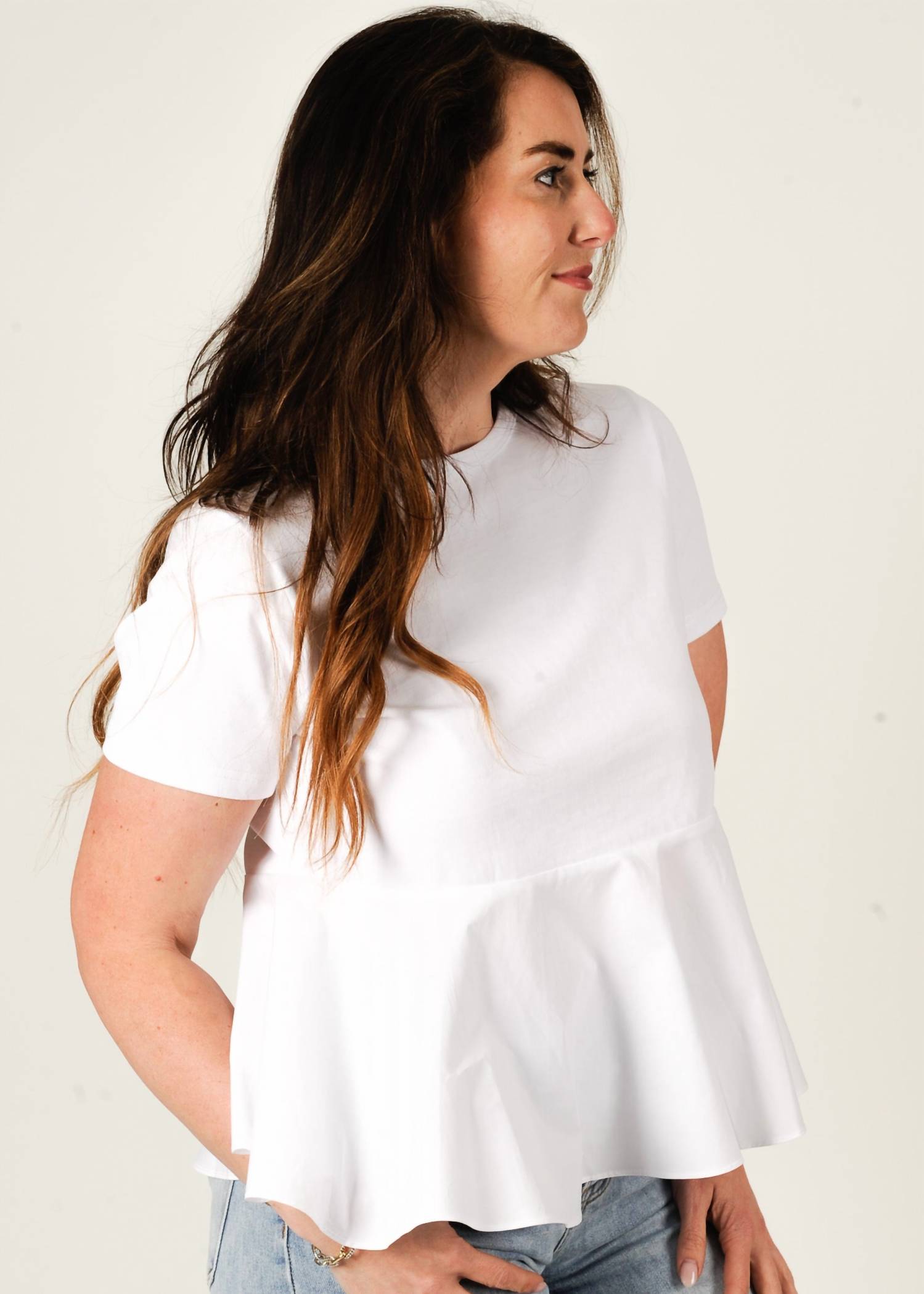 PINCH Modern Contrast Peplum Blouse in white - women's blouse - alternate view