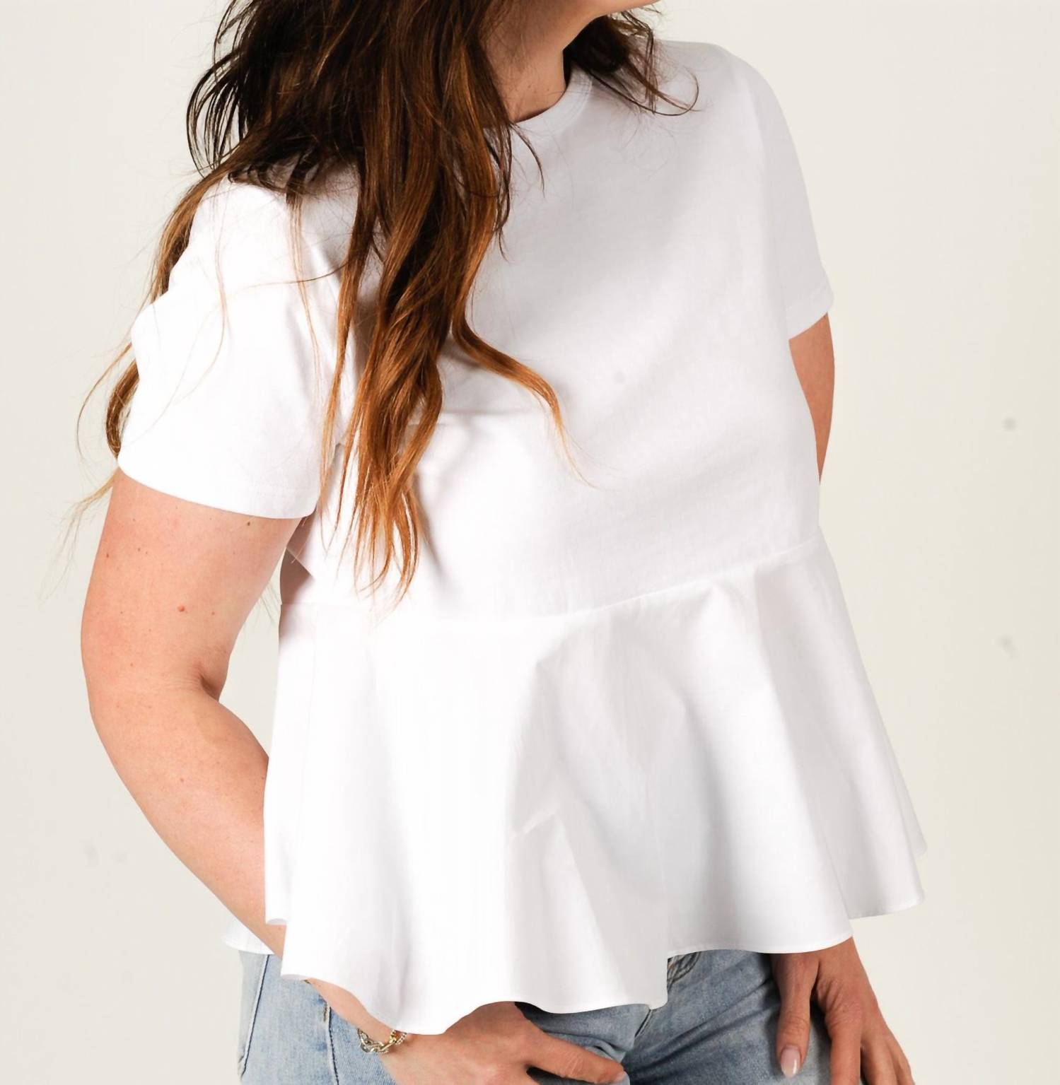PINCH Modern Contrast Peplum Blouse in white - women's blouse - detail view