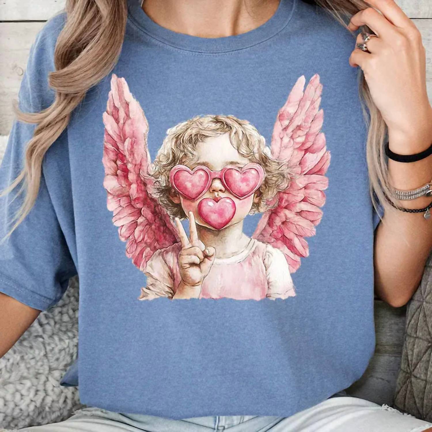 Kissed Apparel Cupid Baby Graphic Tee in blue - women's t-shirt - alternate view