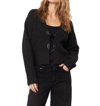 JOHN + JENN Sasha Clasp Cardigan in london fog - women's cardigan - detail view