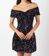 Very J - Off Shoulder Fitted Sequin Mini Dress