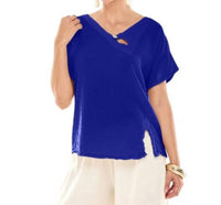 Oh My Gauze! Mike Cotton Top in cobalt - women's t-shirt - detail view
