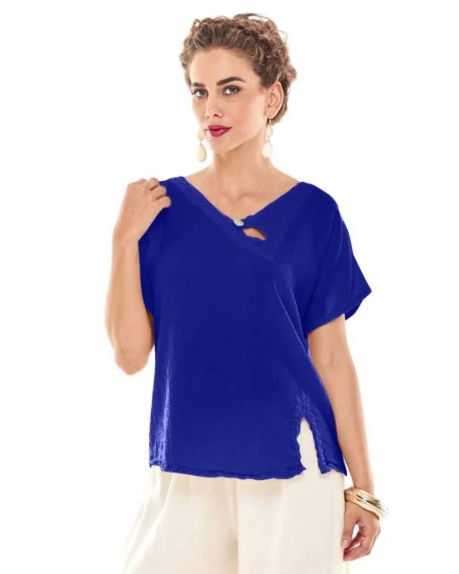 Oh My Gauze! Mike Cotton Top in cobalt - women's t-shirt - alternate view