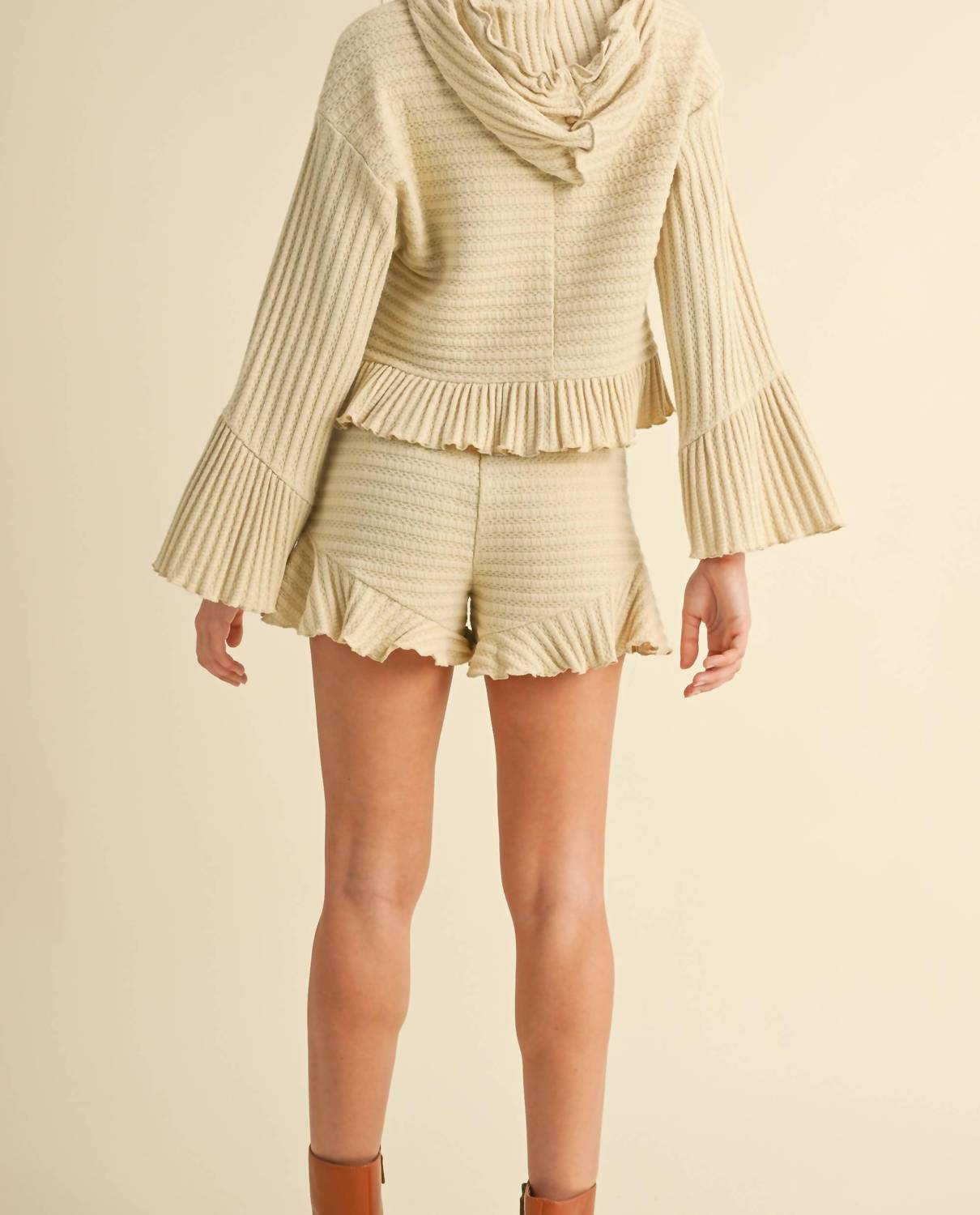 Heyson - Trendy Waffle-Knit Hoodie and Shorts Set