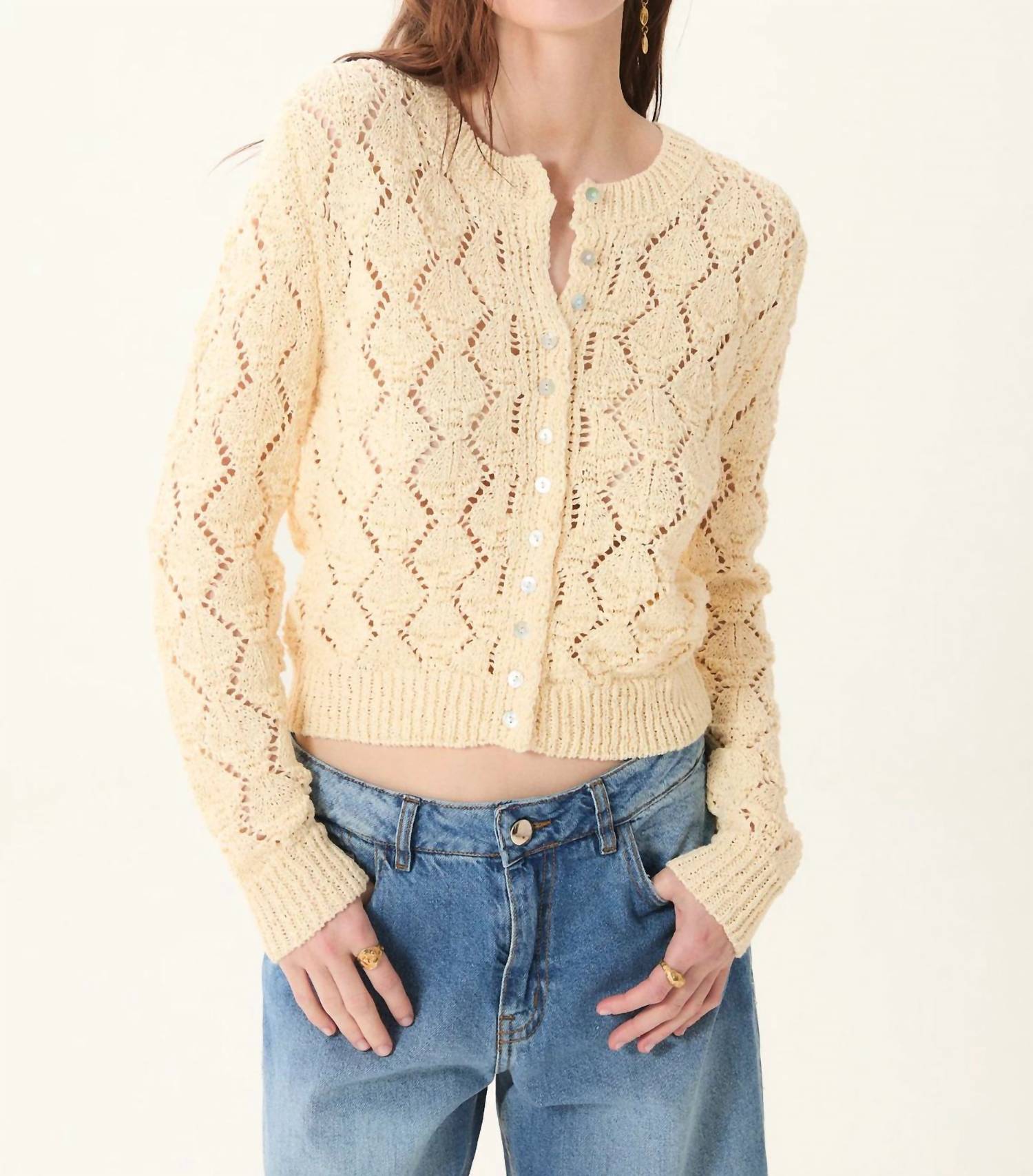 DELUC Gardenia Cardigan in ecru - women's cardigan