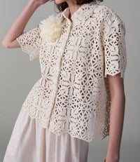 Caron Callahan April Button Down Shirt in ivory cotton lace - women's shirt - alternate view