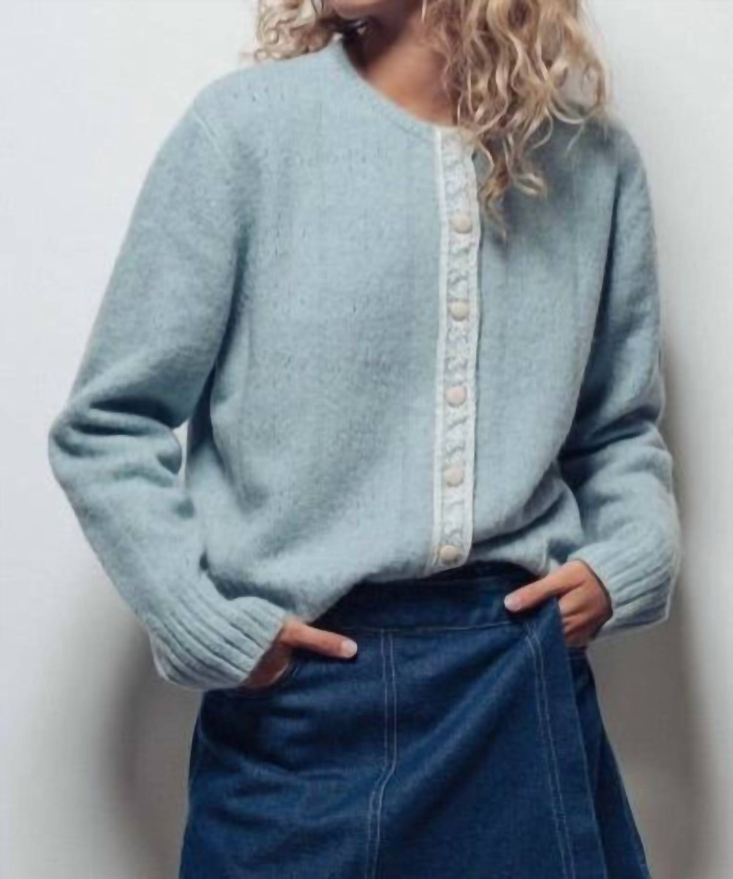 1 The Woman - Lace Trim Wool Blend Cardigan