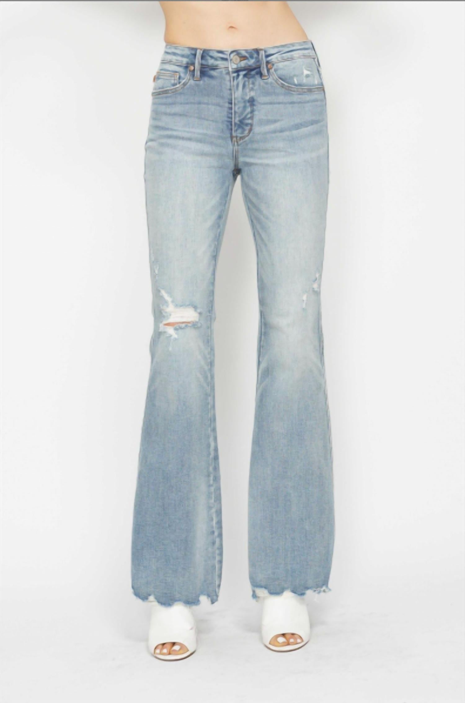 Judy Blue - Mid Rise Tummy Control Destroy Flare Jeans