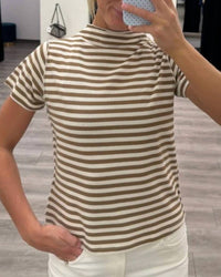 WISHLIST Striped Mock Neck Knit Top in chocolate - women's t-shirt
