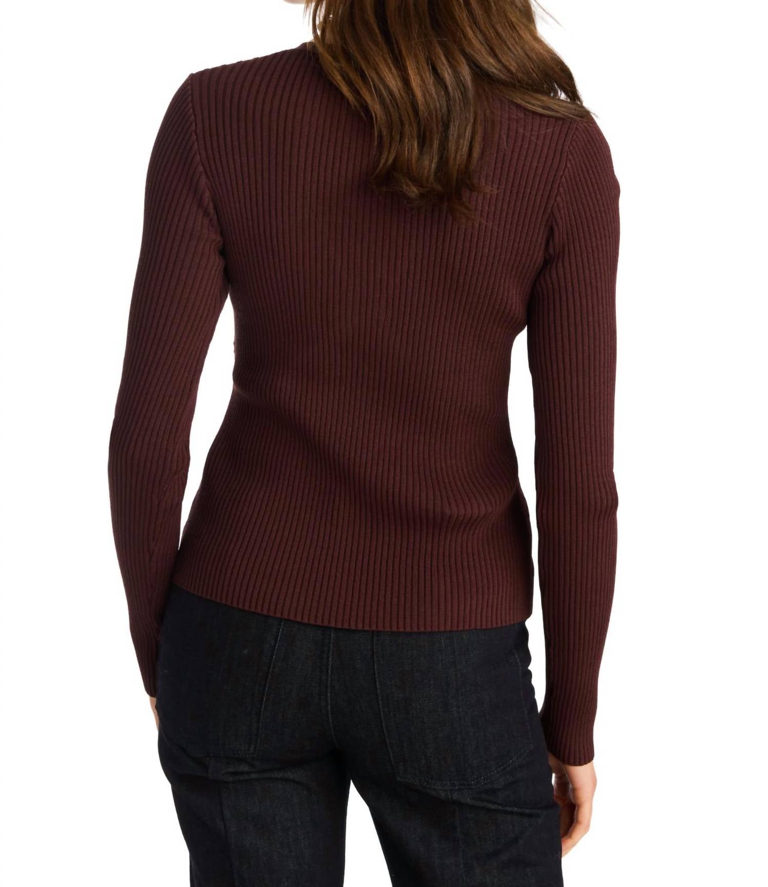 ALLISON NEW YORK HALEY KNIT TOP in chocolate brown - women's long sleeve top - detail view