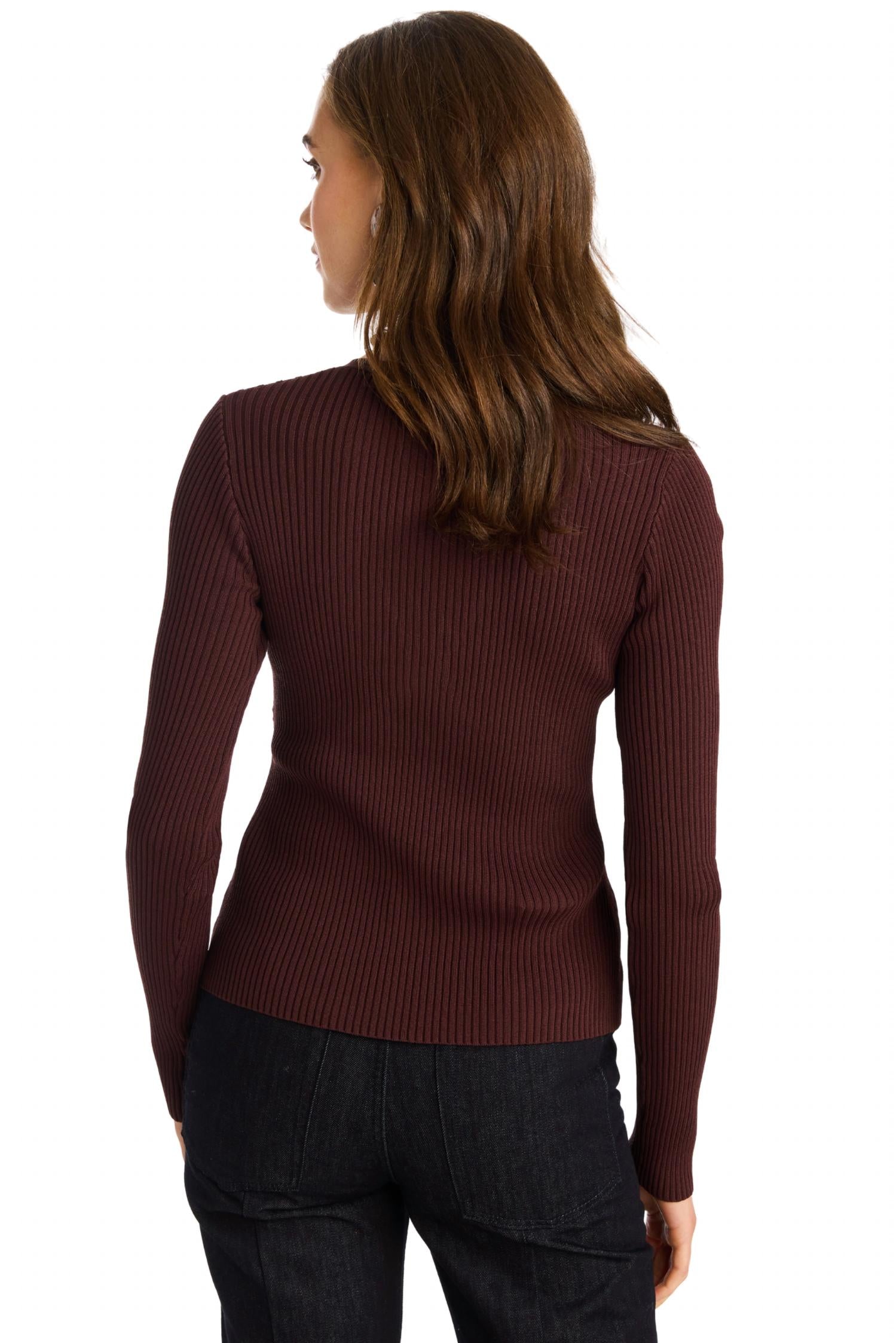 ALLISON NEW YORK HALEY KNIT TOP in chocolate brown - women's long sleeve top - alternate view