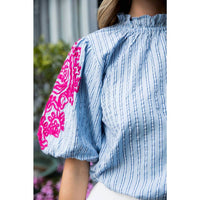 Thml - Embroidered Puff Sleeve Striped Top